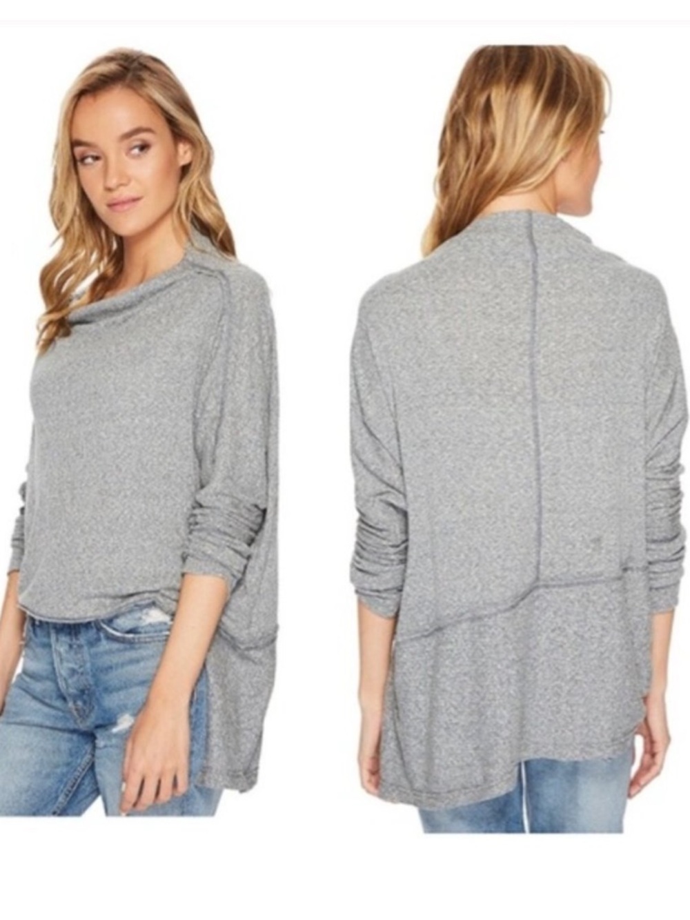 We The Free Heather Gray Ribbed Pullover Sweater